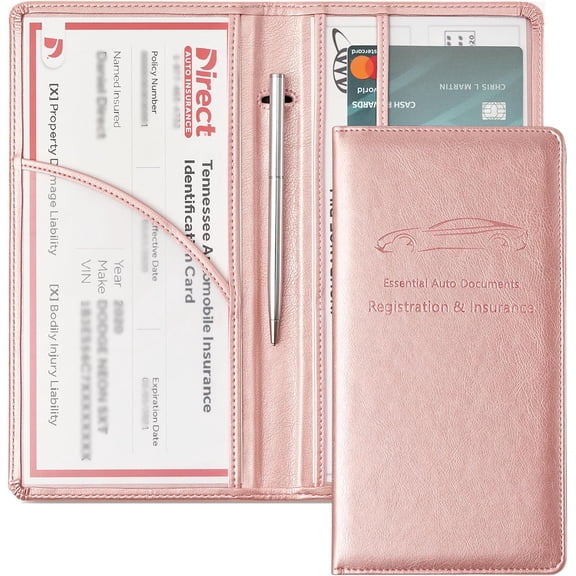 Registration and  Holder,  Document Holder with  Closure,  Wallet for Driver License, Cards and other Essential Documents (Rose )