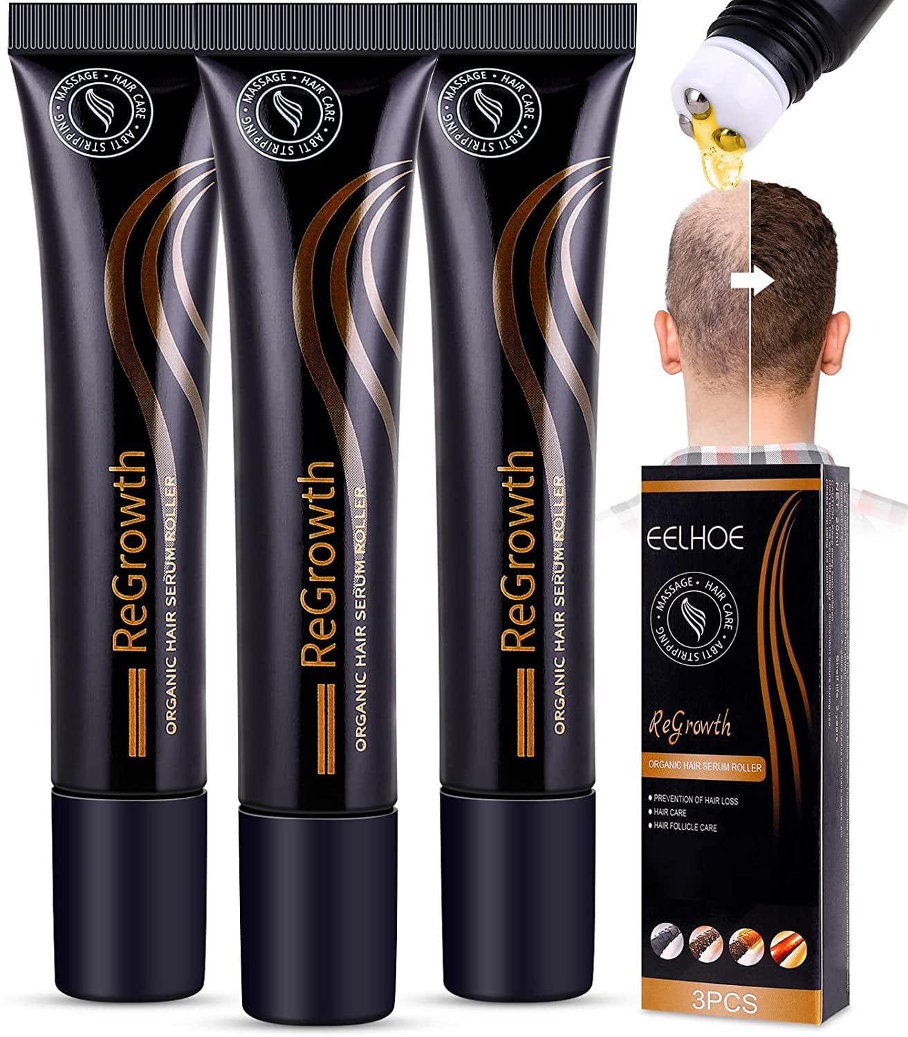 Regrowth Organic Hair Serum Roller Set, Hair Care Anti Stripping Liquid