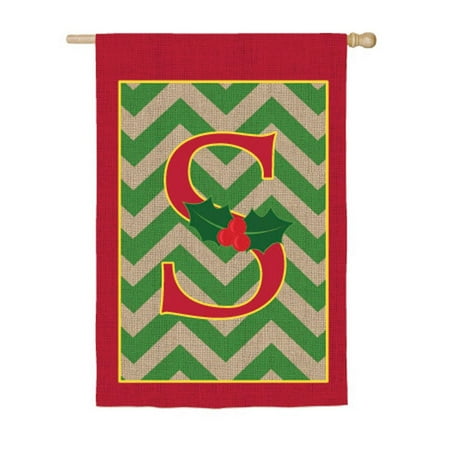 Evergreen Burlap Regular Flag - Holy Monogram S