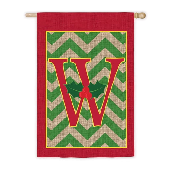 Evergreen Burlap Regular Flag - Holy Monogram W