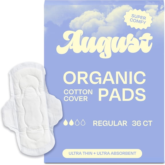 Regular Cotton Menstrual Pads, 36-Pack Ultra Thin Pads with Wings, Hypoallergenic Sanitary Napkins with Organic Cotton Topsheet, Compostable Wrappers, Toxin Free, Fragrance Free