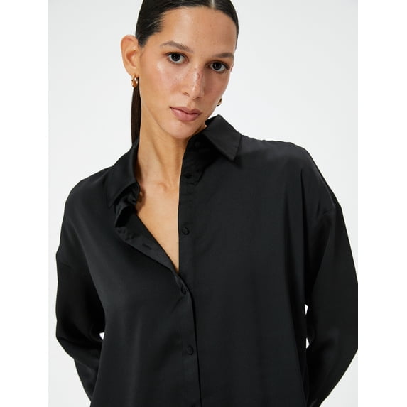 Regular Fit Buttoned Long Sleeve Satin Shirt