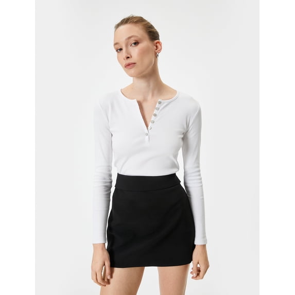 Regular Fit Cotton Buttoned Long Sleeve T-Shirt