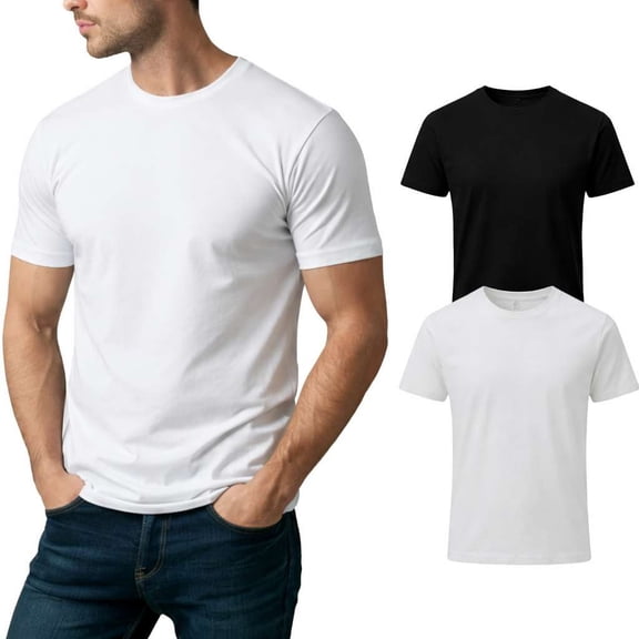 Regular Fit Tees for Men, Plain Solid Short Sleeve, Men’s Cotton Crew Neck T-Shirts Pack of 2, Casual Basic Everyday Wear T-Shirt ( White & Black, Small )