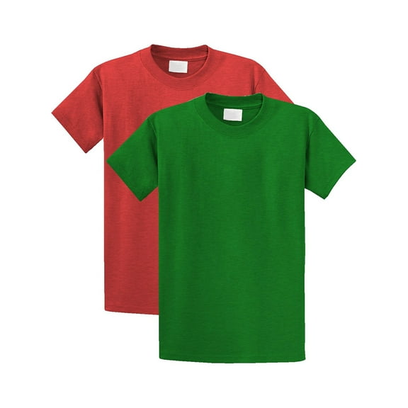 Regular Fit Youth Short Sleeves Cotton Tshirt Tee 2 Pack Deal - Kelly Heather, Red Heather, XS