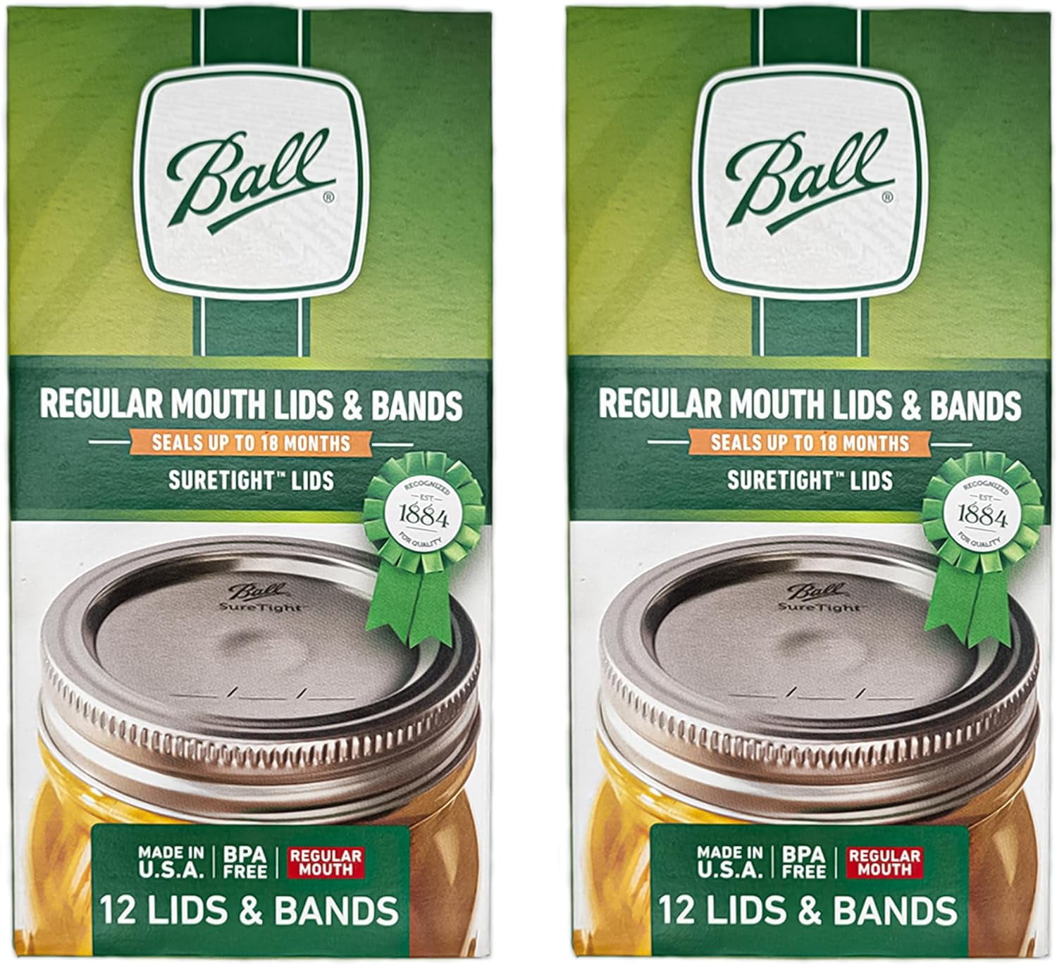 Regular Mouth, 12 Lids with Bands per Pack - (2 Pack) - Ball Regular Mouth Lids and Bands - Canning Lids and Bands Regular Mouth For Ball, and Kerr Mason Jars + M.E.M Rubber Jar Opener Included