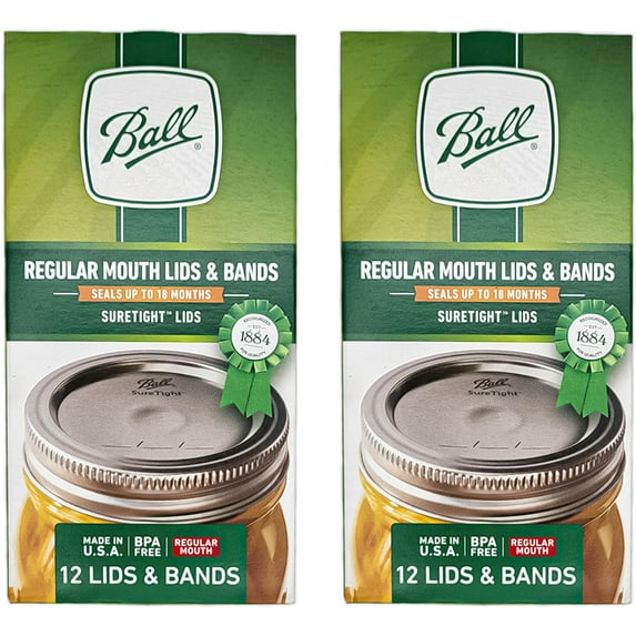 Regular Mouth, 12 Lids with Bands per Pack - (2 Pack) - Ball Regular Mouth Lids and Bands - Canning Lids and Bands Regular Mouth For Ball, and Kerr Mason Jars + M.E.M Rubber Jar Opener Included