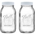 thumbnail image 1 of Regular Mouth 32 oz Mason Jars - (2 Pack) - Ball Regular Mouth 32-Ounces Quart Mason Jars with White M.E.M Food Storage Plastic Lids, Lids are Super Tight & LEAK PROOF, 1 of 4
