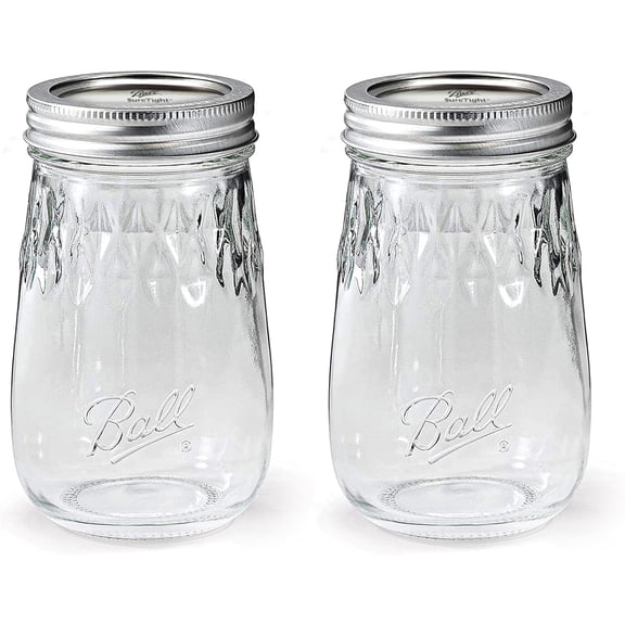 Regular Mouth Flute Mason Jars 16 oz - (2 Pack) - Ball Regular Mouth Pint 16-Ounces Mason Jars With Airtight lids and Bands - For Canning, Decor and Drinkware + M.E.M Rubber Jar Opener