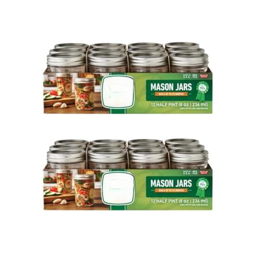 Regular Mouth Glass Mason Jars With Lids And Bands For Canning (half Pint 8 Ounce (pack Of 24))