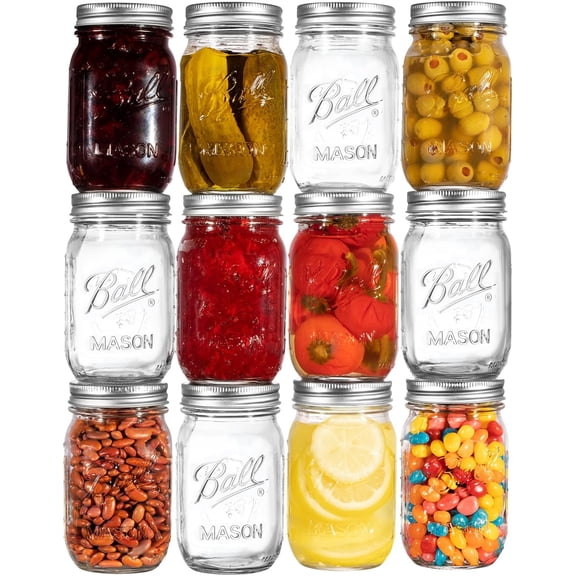 Regular Mouth Mason Jars 32 oz. (12 Pack) - Quart Size with Airtight Lids and Bands for Canning, Fermenting, Pickling, Meal Prep or DIY Decors Projects Bundled Peaknip Jar Opener