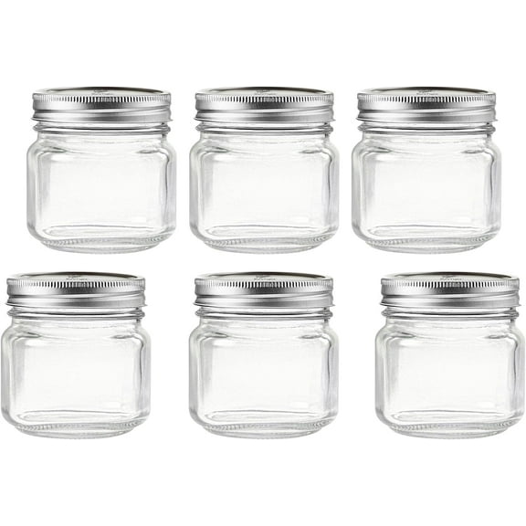 Regular Mouth Mason Jars 8 oz - (6 Pack) - Regular Mouth 8-Ounces Mason Jars With Ball Airtight lids and Bands