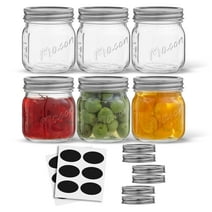 Regular-Mouth Mason Jars, with Airtight Lids, Labels and Measures - 8 oz [Set of 6] Airtight Glass Canning Jars