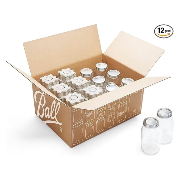 Regular Mouth Quart (32oz) Canning Jars, 12 Pack, CLear