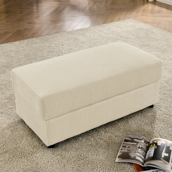 Regular Ottoman Footstool for Sofa, Accent Corduroy Fabric Ottoman for Single Sofa Chair, Single Footrest Stool for Living Room, Bedroom(Beige, Ottoman)