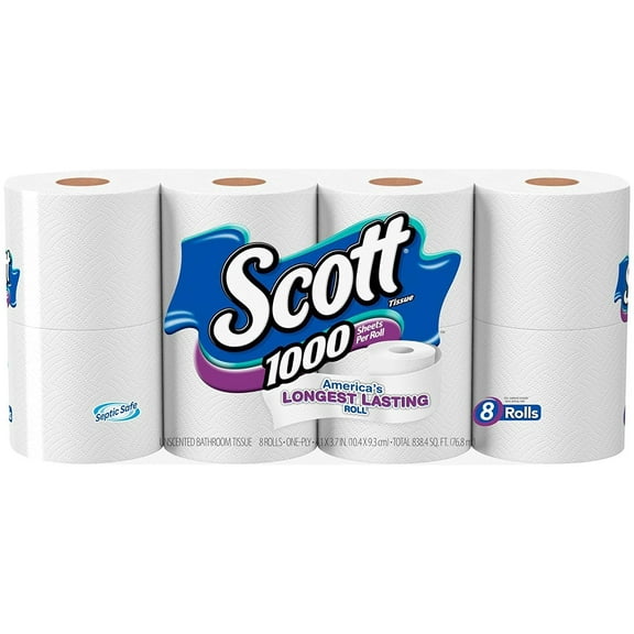 Regular Roll Toilet Tissue, 1 Ply, White, 8 Rolls By SCOTT