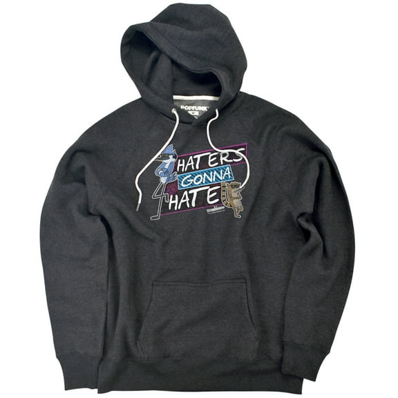Regular Show Haters Gonna Hate Unisex Adult Slim Fit Pull-Over Heather Hoodie, Charcoal, Small