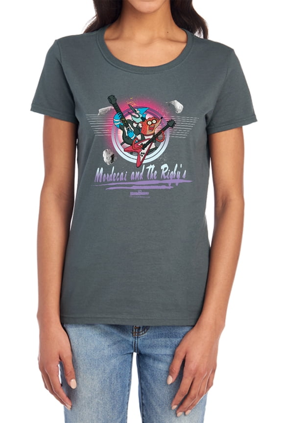 Regular Show Mordecai & The Rigbys Women's T Shirt, Charcoal, Medium