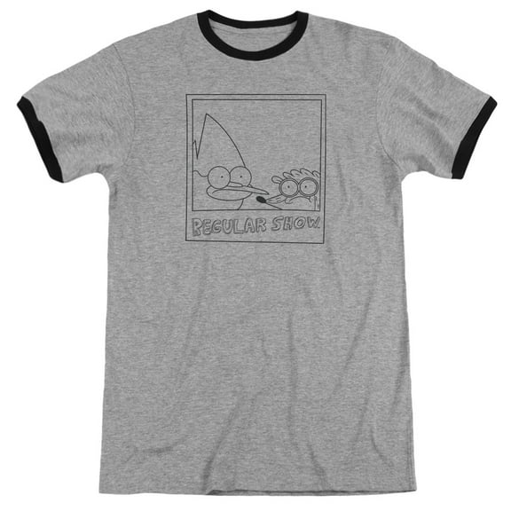 Regular Show - Poloroid - Heather Ringer Short Sleeve Shirt - Large