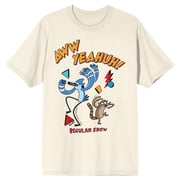 Regular Show Rigby and Mordecai AWW YEAUGH Mens Graphic Tee - Officially Licensed Cartoon Network Short Sleeve Crew Neck T-Shirt-Medium