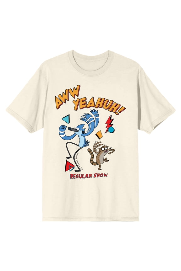 Regular Show Rigby and Mordecai AWW YEAUGH Mens Graphic Tee - Officially Licensed Cartoon Network Short Sleeve Crew Neck T-Shirt-XXL