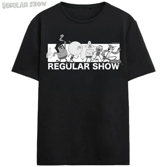 Regular Show Run Away On Black Adult Crew Neck Short Sleeve T-shirt - Large