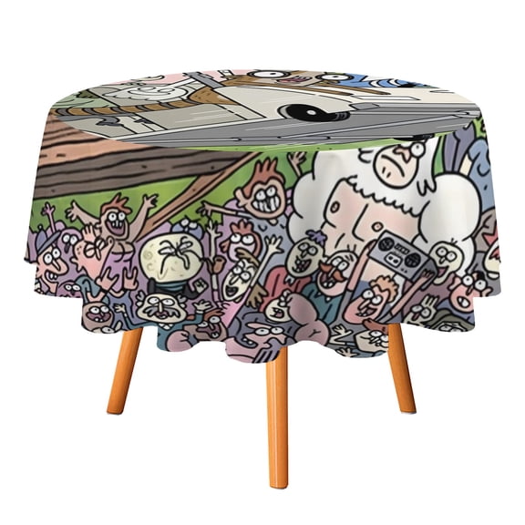 Regular Show-Theme Round tablecloth has an iconic print, fits most tables, and is easy to care for perfect gifts for fans friends and family.diameter60''(152cm)