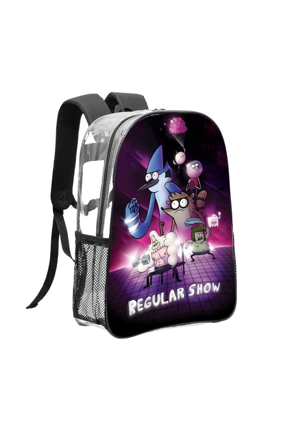 Regular Show-theme Clear Backpack Heavy Duty Transparent Bag See Through Bookbag for Work, Sport, College, Travel12.2X16.9"(31X43cm)