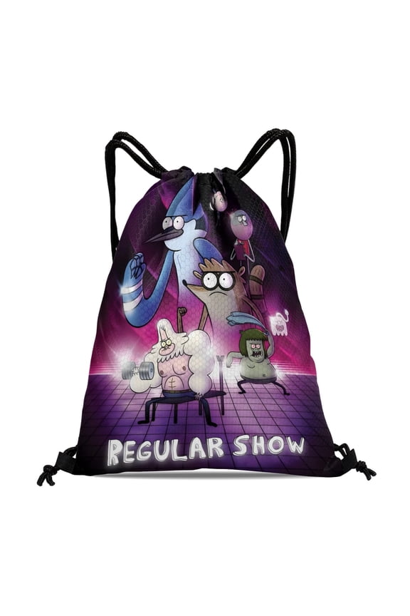 Regular Show-theme Drawstring Backpack Sports Gym Bag Water Resistant String Bag Cinch Bag12"X16"30X40cm