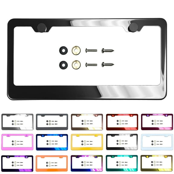 Regular Style Powder Coated Black Chrome Stainless Steel License Plate Frame with Aluminum Screw Cap