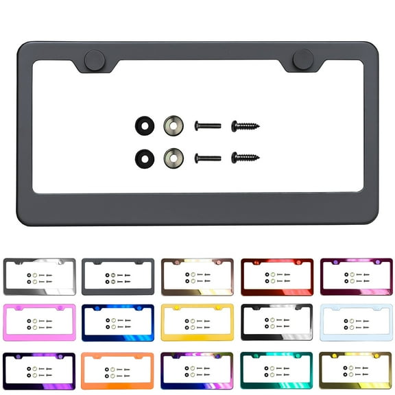 Regular Style Powder Coated Matte Black Stainless Steel License Plate Frame with Aluminum Screw Cap