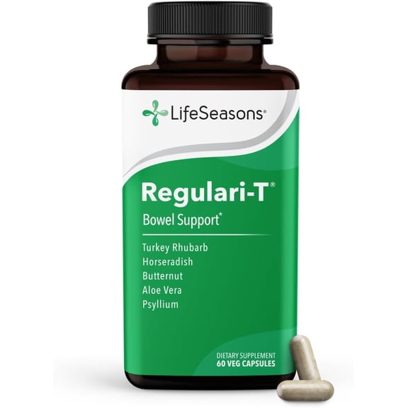 LifeSeasons - Regulari-T - Bowel Support - Constipation Relief Supplement - Natural Laxative - Maintain Healthy Colon Regulation and Elimination - Reduce Gas Discomfort - 60 Capsules
