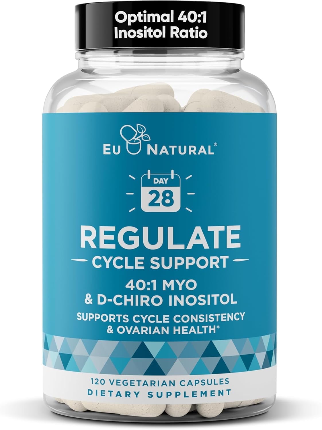 EU NATURAL Regulate Menstrual Cycle Support Hormone Balance at Optimal 40:1 Myo-Inositol & D-Chiro Inositol PCOS Supplement for Period Consistency, Menstrual & Ovulation Support 120 Vegan Soft Capsules