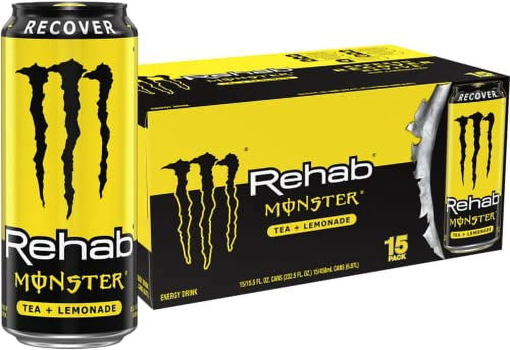 Rehab Tea + Lemonade + Energy, Energy Iced Tea, Energy Drink 15.5 Ounce (Pack Of 15)