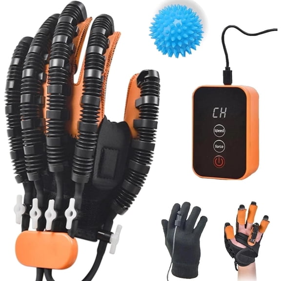 Rehabilitation Robot Gloves, Hemiplegia Hand Stroke Recovery Equipment with USB Chargeable, Hand Dysfunction Patient Training Device with Portable Belts, Adjustable Speed and Strength, Left M
