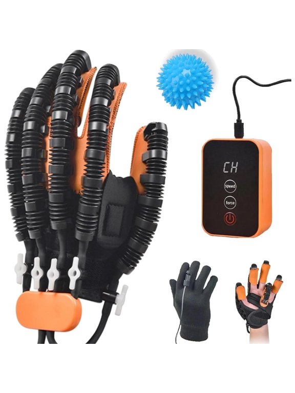 Rehabilitation Robot Gloves, Hemiplegia Hand Stroke Recovery Equipment with USB Chargeable, Hand Dysfunction Patient Training Device with Portable Belts, Adjustable Speed and Strength, Left M