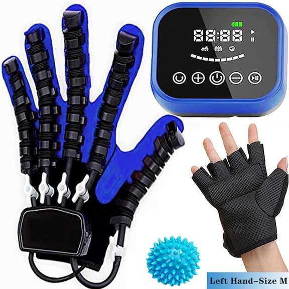 Rehabilitation Robot Gloves Upgrade Hemiplegia Hand Stroke Recovery Equipment with USB Chargeable and Strength Adjustment(Left Hand-M)