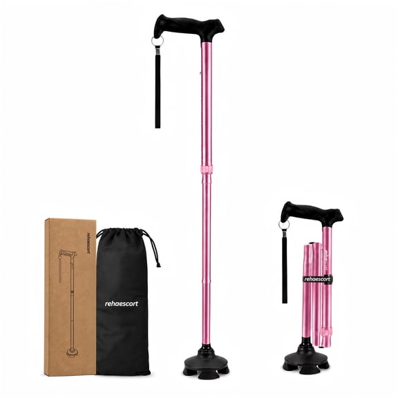 Rehaescort Walking Cane with Travel Bag for Aldult,Adjustable Walking Sticks,Hiking Sticks Lightweight Pivot Tip for Men and Women,Pink