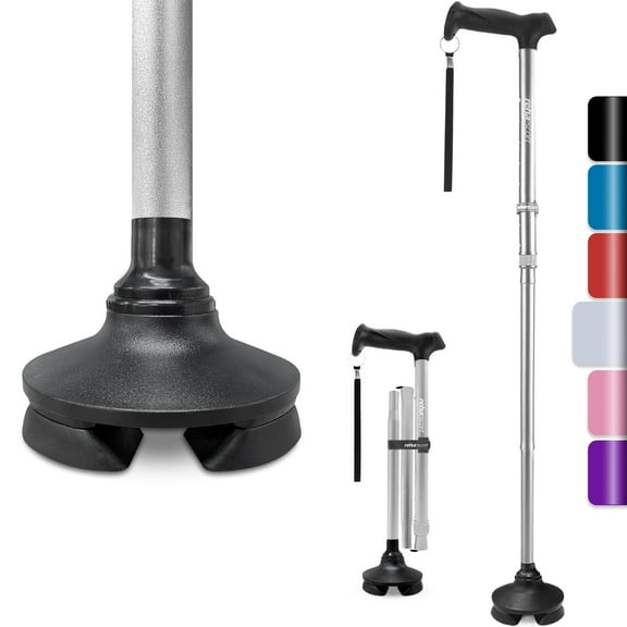 Rehaescort Walking Cane with Travel Bag for Aldult,Adjustable Walking Sticks,Hiking Sticks Lightweight Pivot Tip for Men and Women,Silver