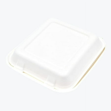 Reharvest 8x8-Inch To-Go Clamshell Take Out Container [Pack of 50], Heavy-Duty, 100% Biodegradable, Home Compostable, Plastic-Free, Made of Eco-Friendly Plant-Based Sugarcane Bagasse Fibers