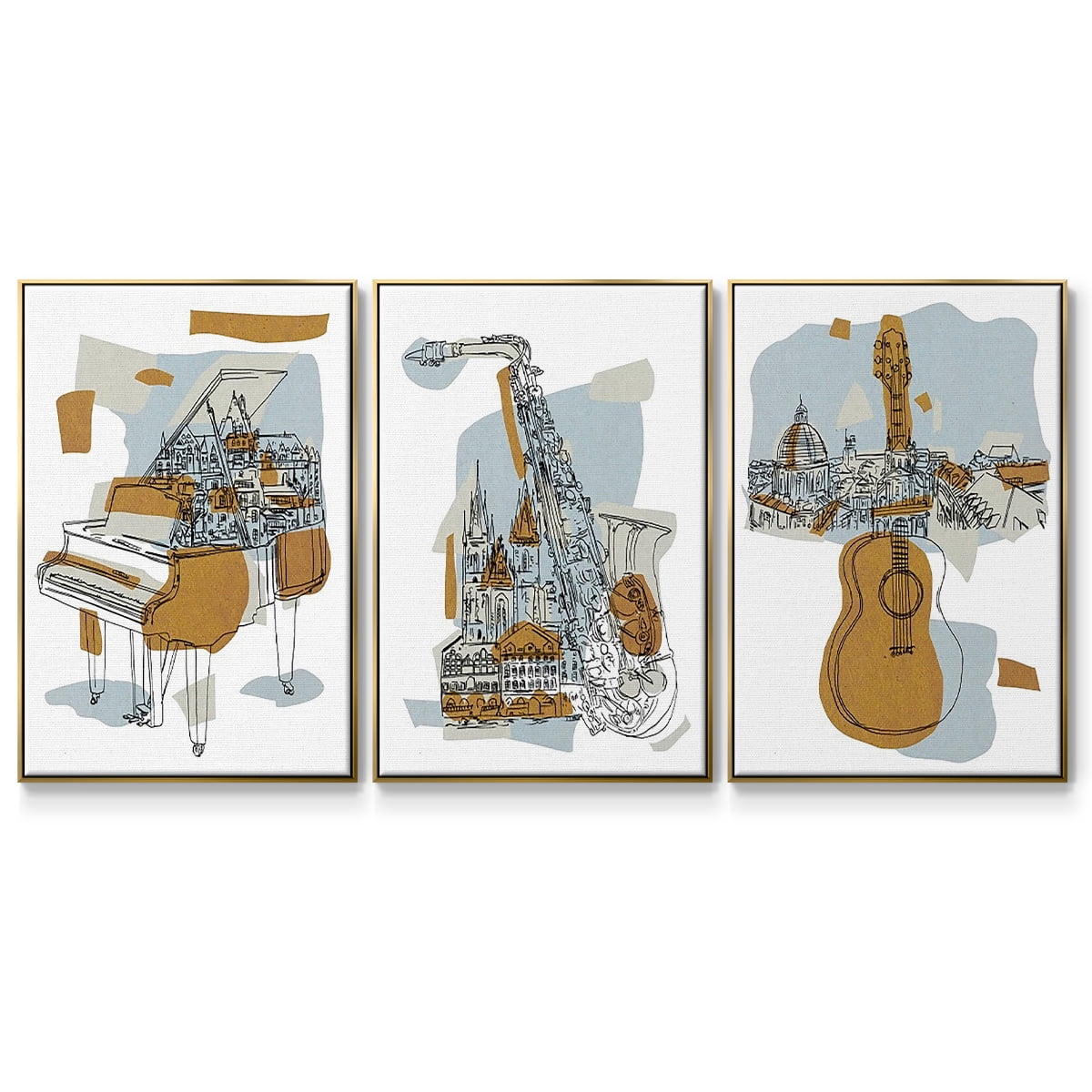 Rehearsal I - Framed Premium Gallery Wrapped Canvas L Frame 3 Piece Set - Ready to Hang