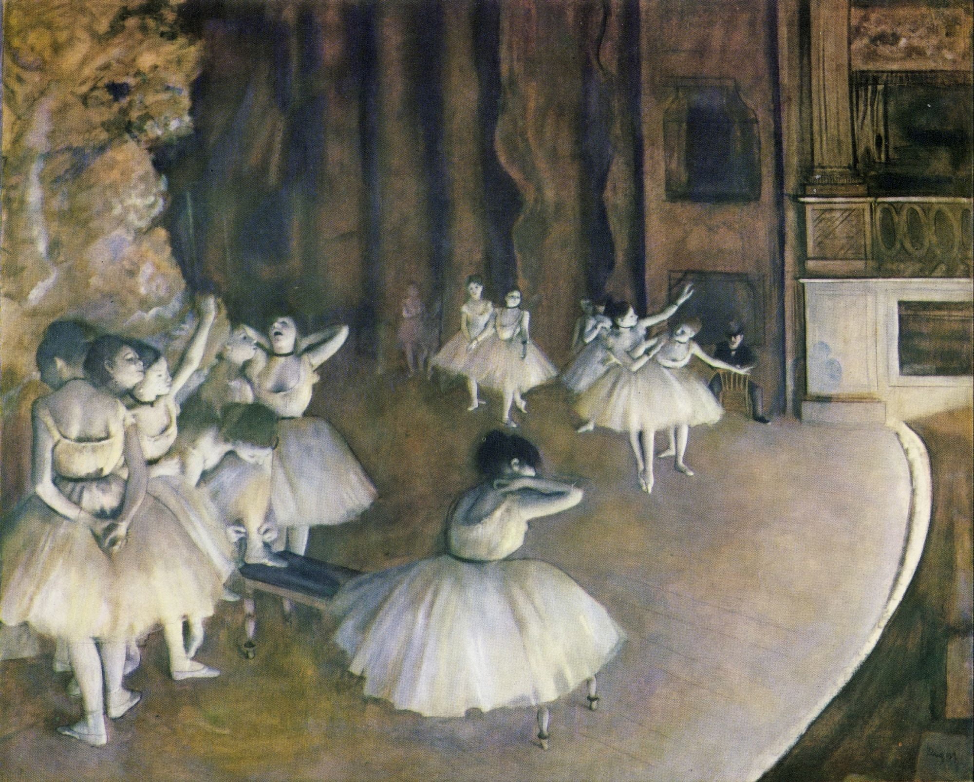 Rehearsal of a Ballet on the Stage 1874 Canvas Art - Edgar Degas (18 x 24)