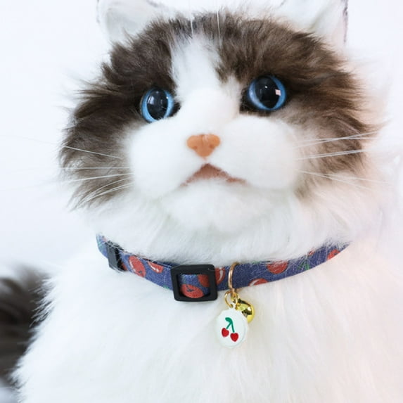 Reheyre Adjustable Dog Necklace - Comfortable Polyester Teddy Collar - Blue Loving Shape with Bells - for Puppies