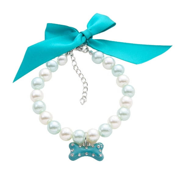 Reheyre Dog Collar with Bone Pendant - Fashion Jewelry - Anti-Fade Faux Pearls Necklace - Perfect for Weddings - Suitable for Dogs and Cats