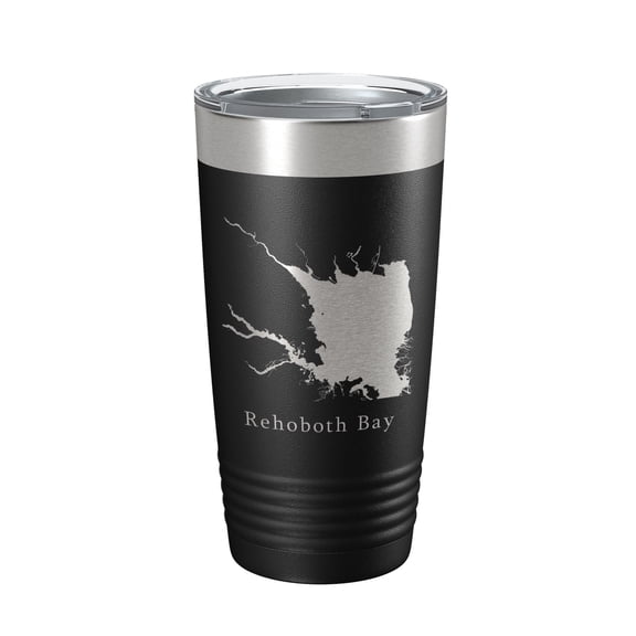 Rehoboth Bay Tumbler Lake Map Travel Mug Insulated Laser Engraved Coffee Cup Delaware 20 oz Black