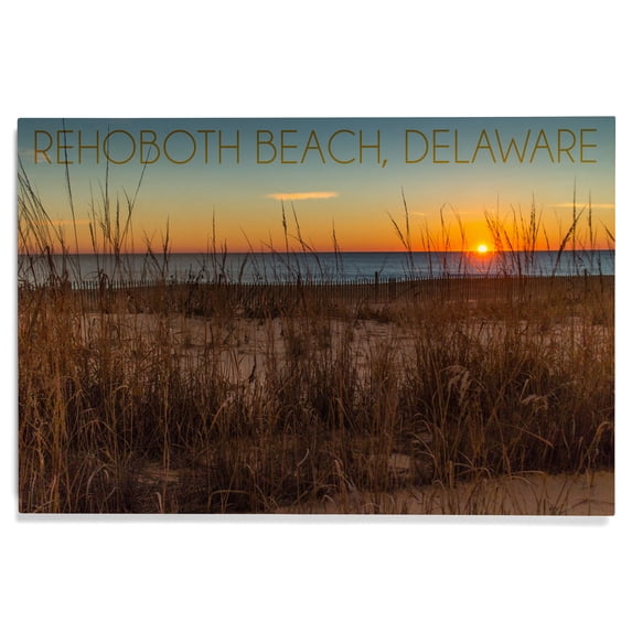 Rehoboth Beach, Delaware, Beach and Sunrise Birch Wood Wall Sign (12x18 Rustic Home Decor, Ready to Hang Art)