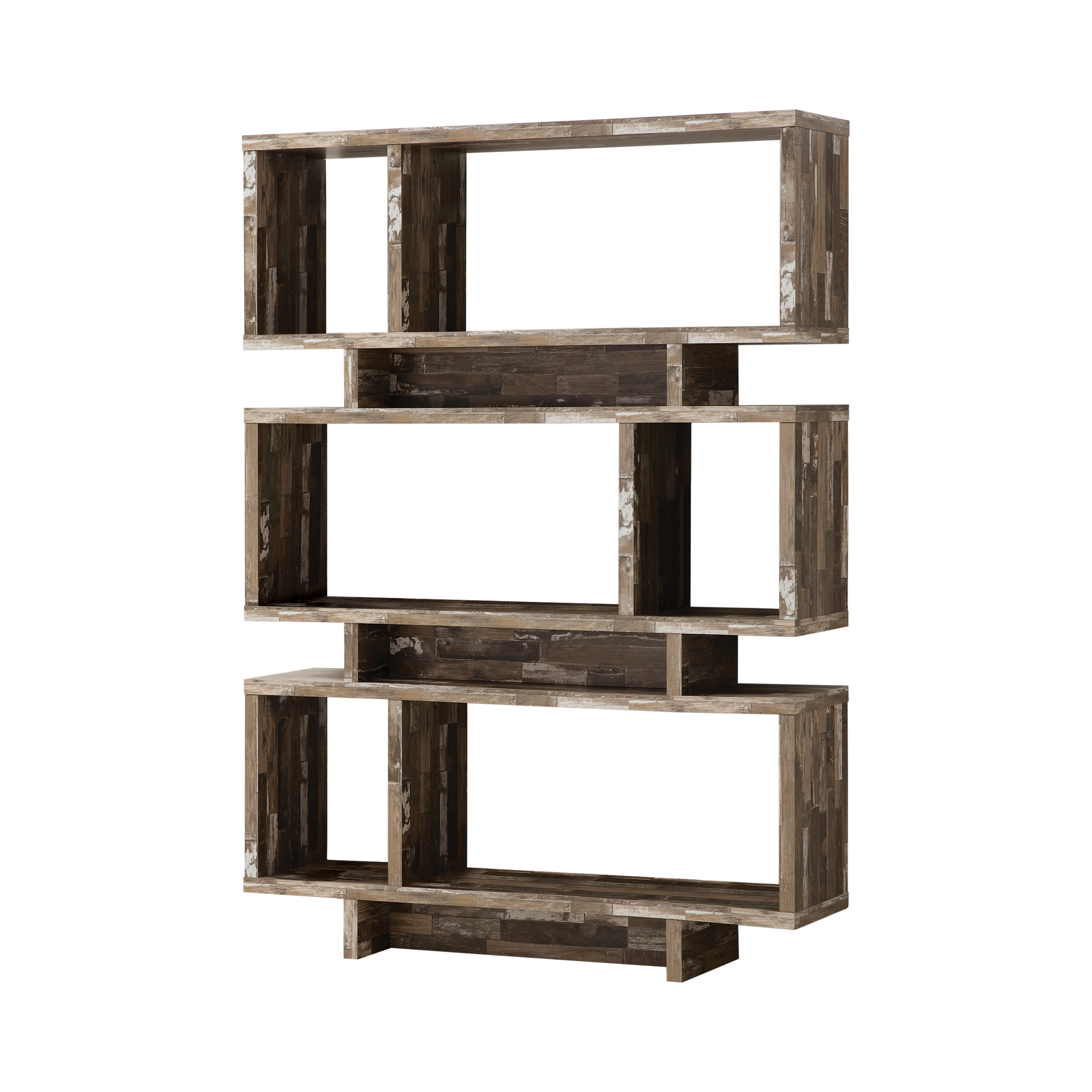 Contemporary Salvaged Wood 3-Tier Geometric Bookcase, Brown