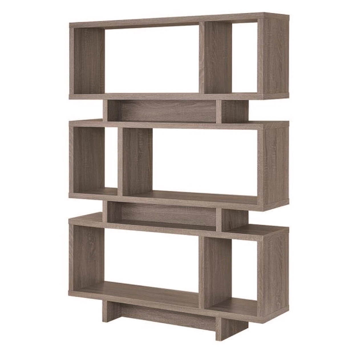 Transitional Weathered Gray Wood Bookcase with Artful Cubes