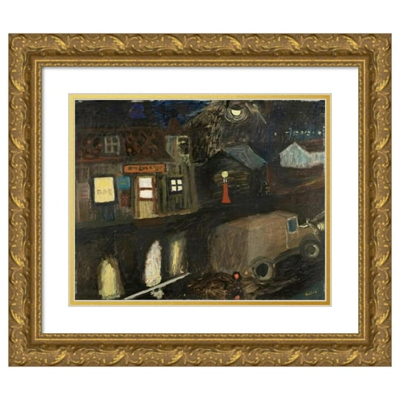 Reidar Aulie 14x12 Gold Ornate Wood Frame and Double Matted Museum Art Print Titled - Wet Asphalt (1945)