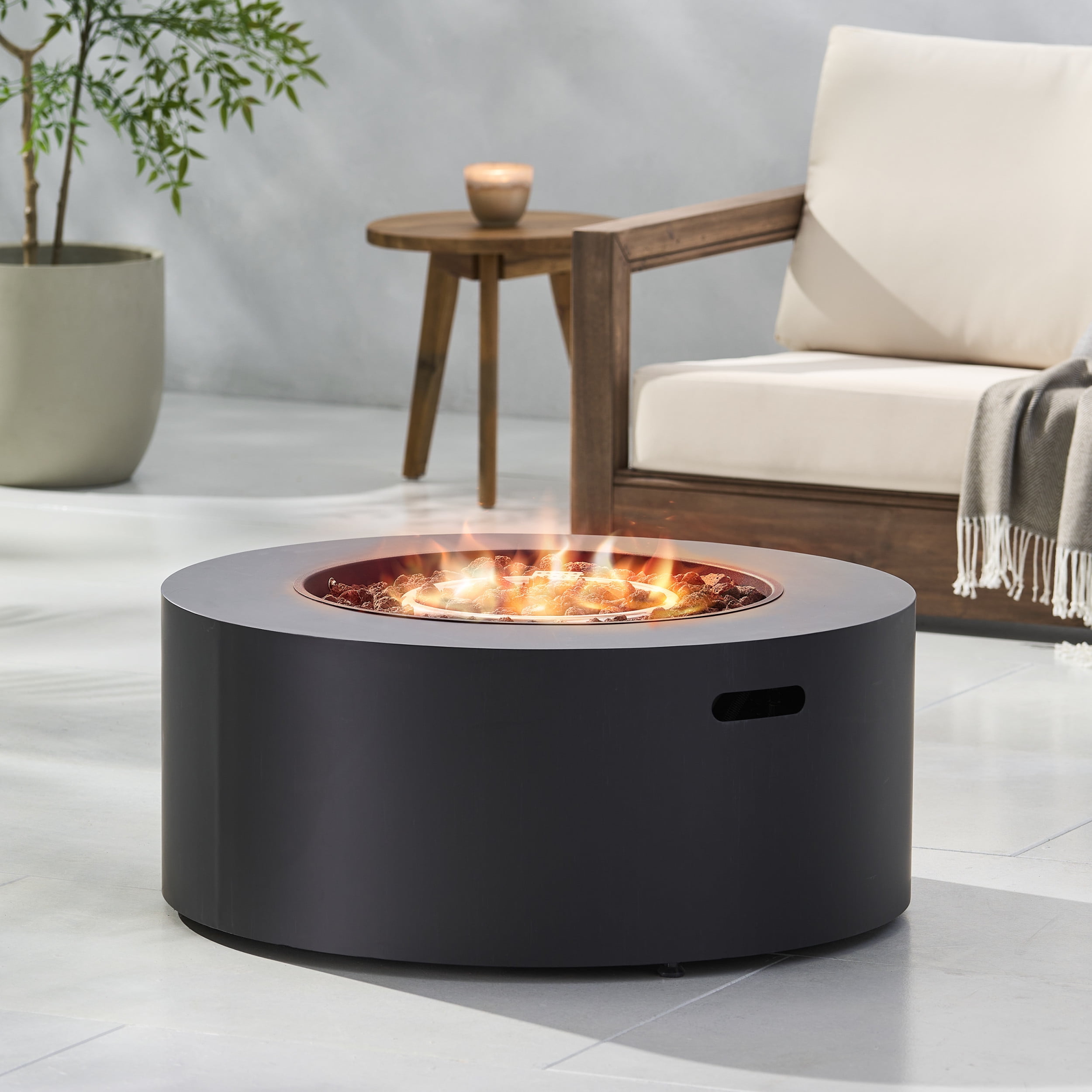 Dark Gray Round Iron Gas Fire Pit for Outdoor Seating